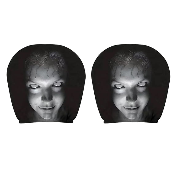 2 Pack Scary Face Car Headrest Covers, Stretch Elastic Funny Ghost Face Printed Head Rest Protector, Spooky Masque Design Auto Seat Headrest Cover for Car Truck SUV
