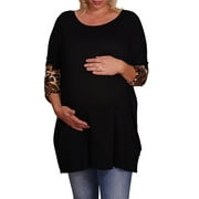 Jchiup Maternity Pullover Leopard Print Raglan Long Sleeve Loose Tunic Shirts Tops Plus Size