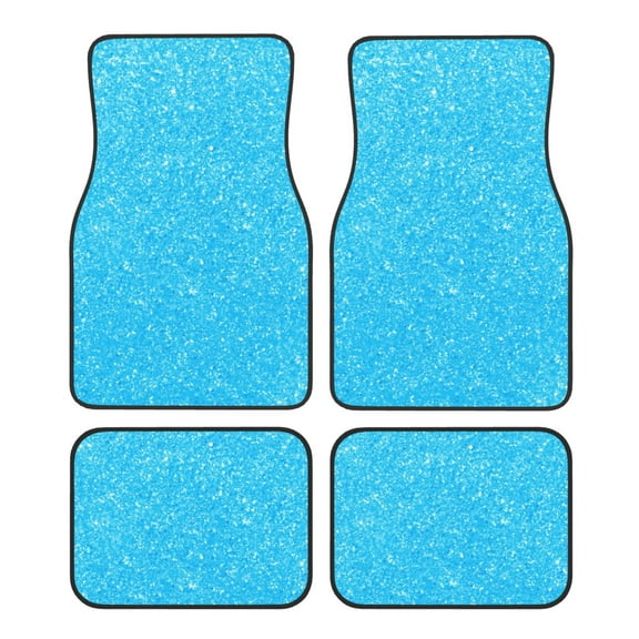 Daiia Sky Blue Glitter Printed Car Floor Mats Set of 4, Durable Non Slip Auto Floor Carpet, Car Interior Carpets Proof Foot Pads Anti-Slip Cushion Automoetive Accessories