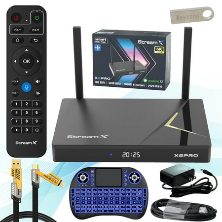 Stream X2 ProTV Box 2025 Latest Fully Loaded, Wireless Voice Remote Included, 1000M Ethernet Port Super Box with Voice Remote, 4G RAM+32G ROM, 6K, Easy Setup Guide by Authorised Seller