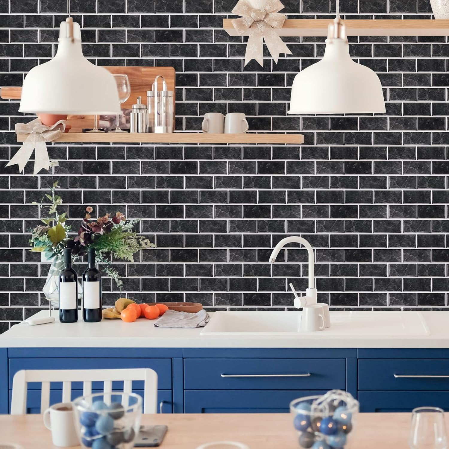 UMIGGEE Backsplash Tile for Kitchen Peel and Stick, 24-Sheet for Kitchem, Bathroom Back Splashes, 11.8" x 5.9", Black