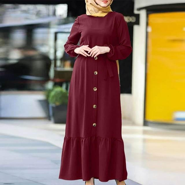 Gspmoly Robe pour Femmes, Robe Mode pour Femmes à Col Rond, Ample, à Manches Longues, Unie, Longueur Cheville, Longue Robe, Robes de Soirée pour Femmes jusqu'à 60 % de Rabais