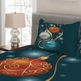 thumbnail image 2 of Ambesonne Christmas Quilted Coverlet 3 Pcs, Vivid Balls Ribbons, King Size, Petrol Blue Grey Red, 2 of 4