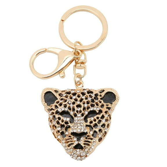 Keychain Exquisite Rhinestone Encrusted Leopard Head Car Bag Pendant for Girl Rhinestone Leopard Pendant Metal Bag Pendant Decoration (Gold)