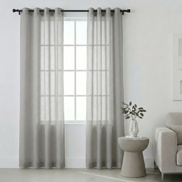 Cortinas Traslúcidas Grandes 280 x 215 ,Elegantes Con Aros Metálicos, Para Ventana De Sala, Cuarto Y Comedor, Cortina Transparente Difusora Luz Mod. Gris