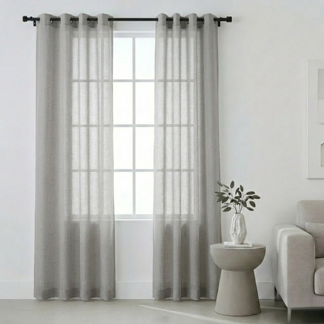 Cortinas Traslúcidas Grandes 280 x 215 ,Elegantes Con Aros Metálicos, Para Ventana De Sala, Cuarto Y Comedor, Cortina Transparente Difusora Luz Mod. Gris