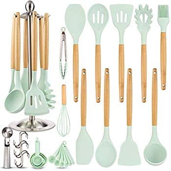 Silicone Kitchen Cooking Utensil Set Eagmak 16pcs Kitchen Utensils Spatula Set With Stainless Steel Stand For Nonstick Cookware Bpa Free Non Toxic Cooking Utensils Kitchen Tools Gift Mint Green Walmart Com