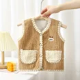 thumbnail image 4 of Chaleco para niños de primavera y otoño, cárdigan de estilo coreano con hombros descubiertos de terciopelo y bolsillo grueso para niños y niñas, 4 of 5