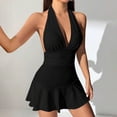 thumbnail image 5 of Women's Halter V-Neck Backless Mini Dress Ruffle Hem Fit and Flare Casual Party Graduation Dress, 5 of 7