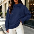 thumbnail image 2 of CAIVO Long Sleeve Hoodies For Women Casual Solid Color Pullover Hoodie With Thumb Hole High Neck Side Pockets Sweatshirt Tops Cold Weather Dailywear, 2 of 5