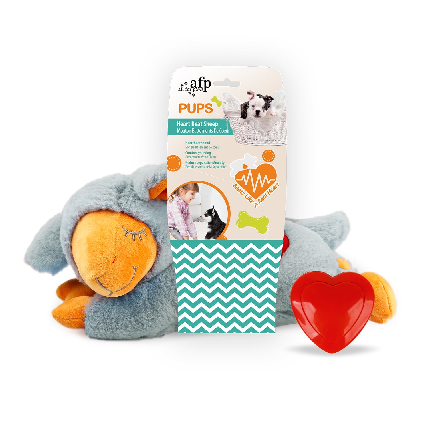 All For Paws Sleep Aid & Anxiety Relief Plush Toy with Heartbeat Sound for  Dog & Puppy, Sheep 