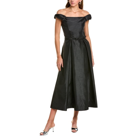 Nicholas womens  Kaden Bow Off-Shoulder Midi Dress, 2, Black