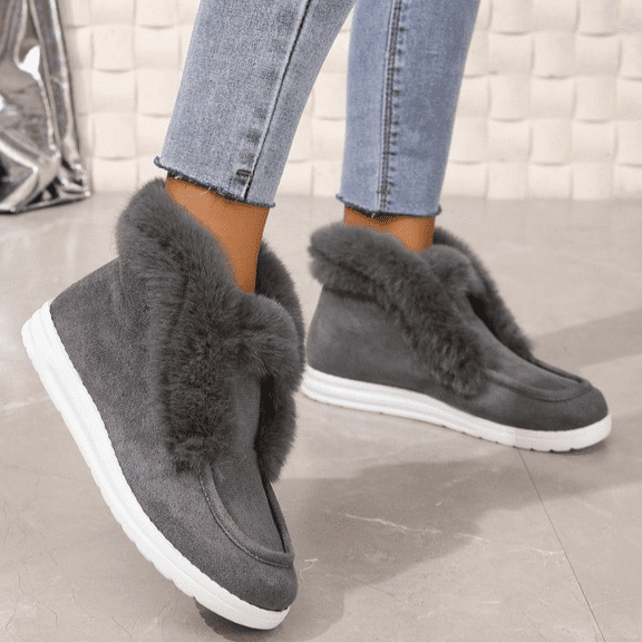 Women’s Warm Plush Ankle Boots, Cozy Fur-Look Lined Winter Booties for Cold Weather, Soft Slip-On Comfort Walking Shoes, Lightweight Anti-Slip Outdoor Indoor Daily Footwear