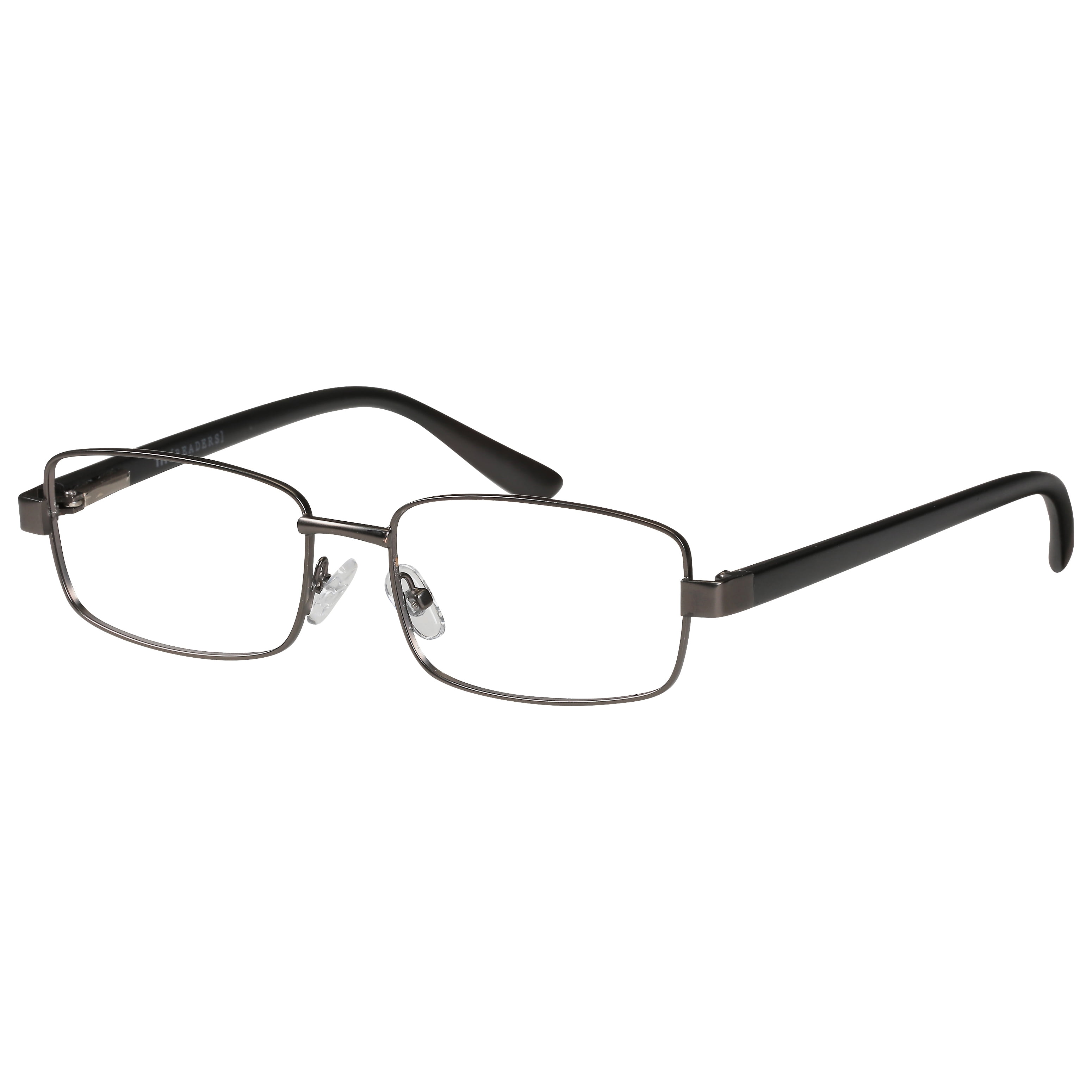 M+ Mens Rectangular Metal Reading Glasses Dgun 1.50 Reed in Gunmetal with Matte Black Temples