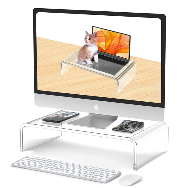 Soporte de monitor Beimu de acrílico para escritorio, color blanco transparente