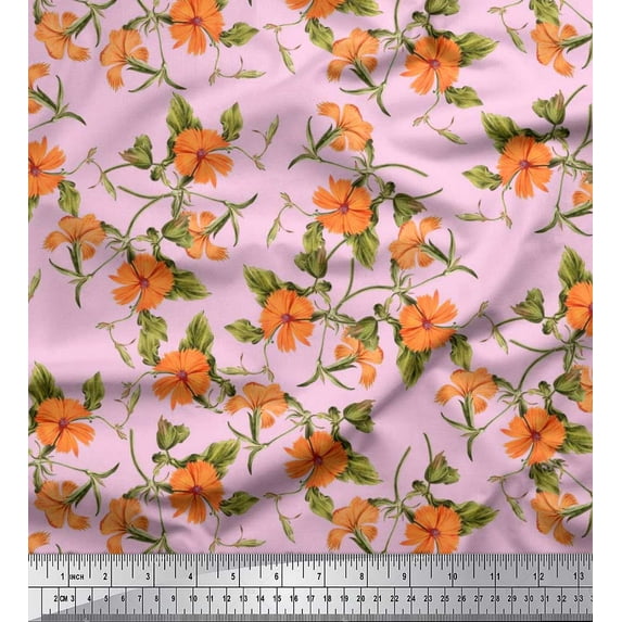 Soimoi Velvet Fabric Leaves & Wild Flower Floral Printed Craft Fabric by The Yard 58 Inch Wide