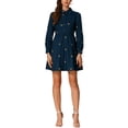 thumbnail image 1 of Vestido de camisa mini floral de manga larga con cuello de solapa y botones para mujer Inspire Chic, azul marino, talla S, 1 of 6