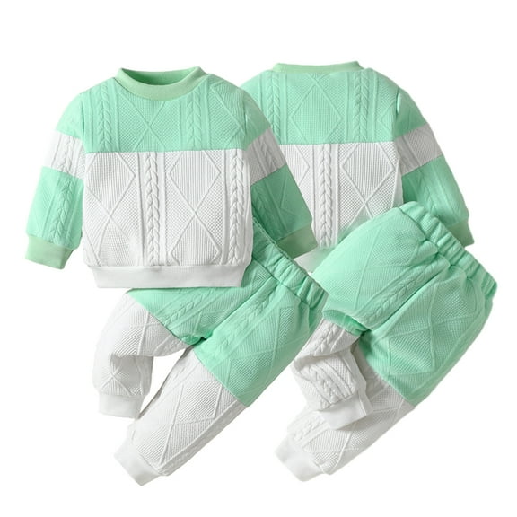 KYAIGUO Baby Toddler Boys Spring Fall Knitted Sweatshirts Sweatpants Set 3M-24M Long Sleeve Track Suits Round Neck Outfits Casual Pullover Newborn Patchwork Sweat Suits Set