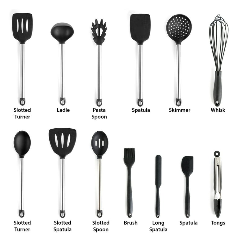 Gray Silicone and Stainless Steel Cooking Utensils (Set of 14) Gray Silicone and Stainless Steel Cooking Utensils (Set of 14)