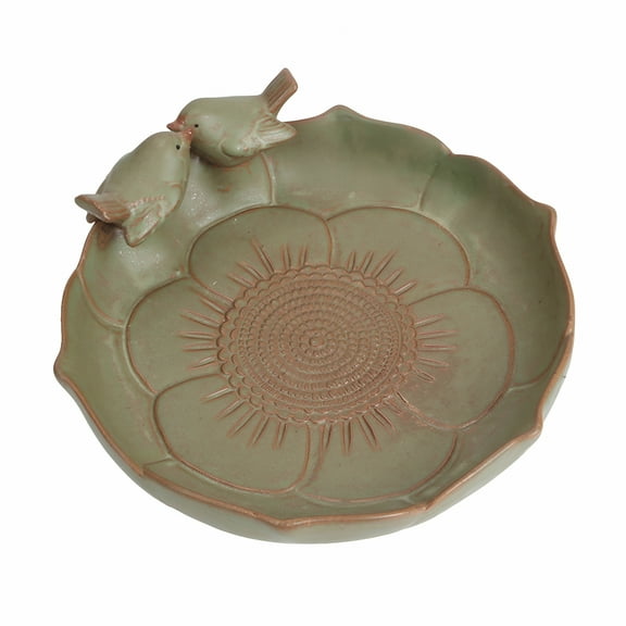 ACDANC Light Green Ceramic Heavy Duty Wild Bird Bath Bowl or Feeder for Outdoor Garden, Bowl Only 24x24cm, Brown