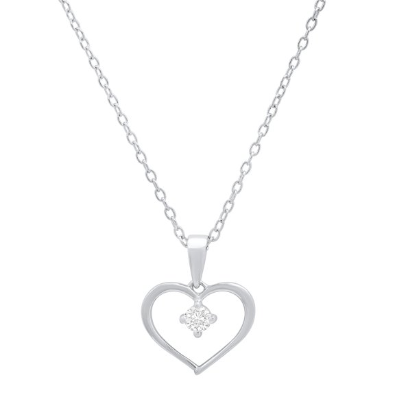 Dazzlingrock Collection Round White Diamond Solitaire Heart Pendant for Women with 18 Inch Silver Chain (0.11 ctw, Color I-J, CLarity I1-I2) in 18K White Gold