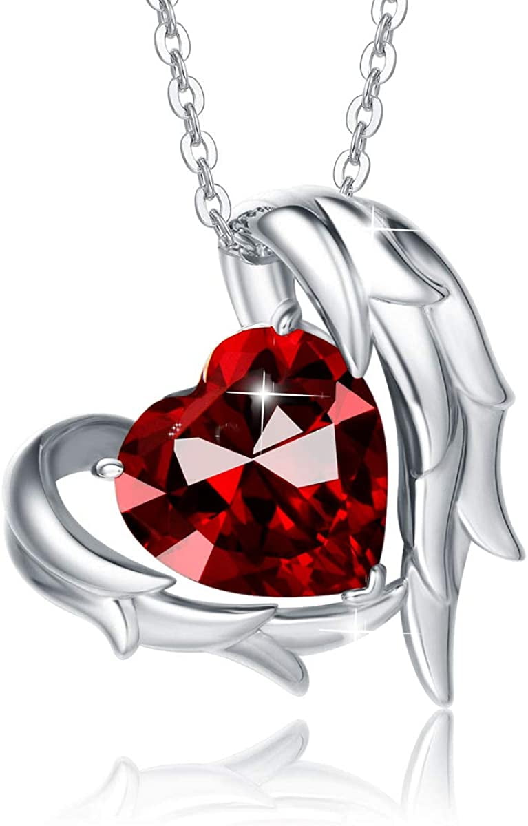 Sterling Silver Garnet Heart Pendant Birthstone Gemstone 