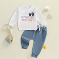 thumbnail image 1 of WUANDIXFA Baby Boy Fall Clothes Set Long Sleeve Letter Print Sweatshirt Pants Toddler Infant Outfits (Blue, 6-12 Months), 1 of 3