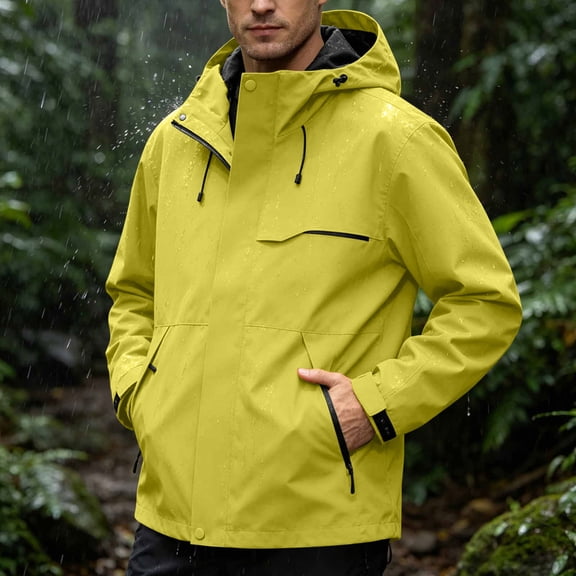 ThriftyPlait Men's Waterproof Hooded Jacket Plus Size Windproof Outdoor Raincoat Lightweight Multiple Pockets Outdoor Shell for Travel