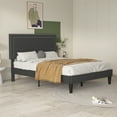 thumbnail image 3 of VECELO Full Size Platform Bed Frame, Modern Upholstered Bed Frame with Adjustable Height & Nailhead Trim Headboard, No Box Spring Needed, Easy Assembly, Black, 3 of 12