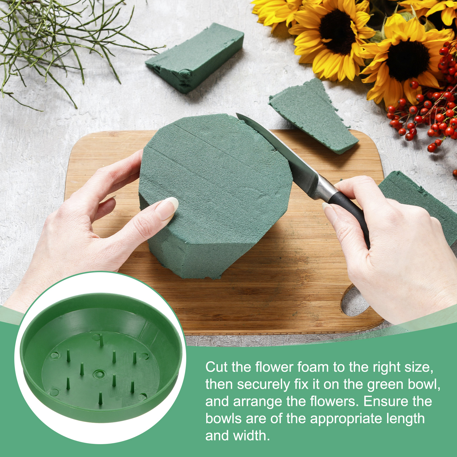 8-Pack Floral Centerpiece Trays, 5.51 Inch Plastic Bowl Flower Arrangement Base Round Foam Holder [Green]