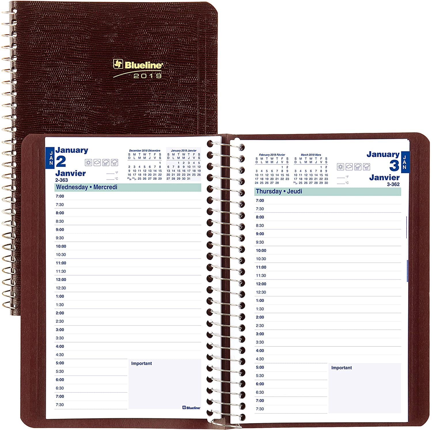 Blueline 2019 Daily Planner Spiral Binding With Soft Burgundy Cover 8 Blueline 2019 daily planner spiral binding with soft burgundy cover 8