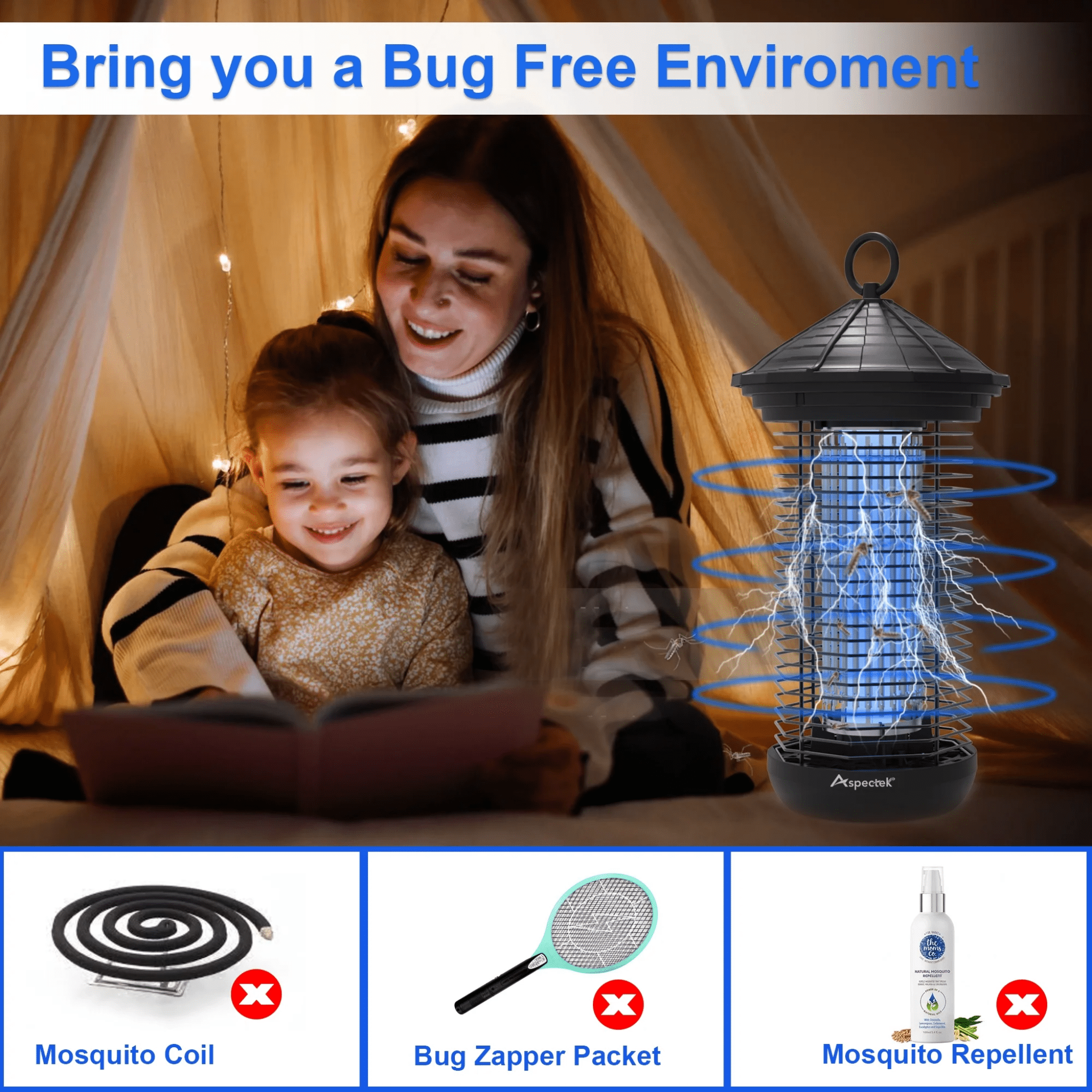 Aspectek 20W Electric Light Bug Zapper and UV Light Fly Killer with Replacement Bulbs for Insects