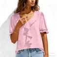 thumbnail image 4 of Womens Ruffle Dressy Blouses, Short Sleeve Shirts for Women Summer Business Casual Vintage Solid Color V Neck T-Shirts, 4 of 6