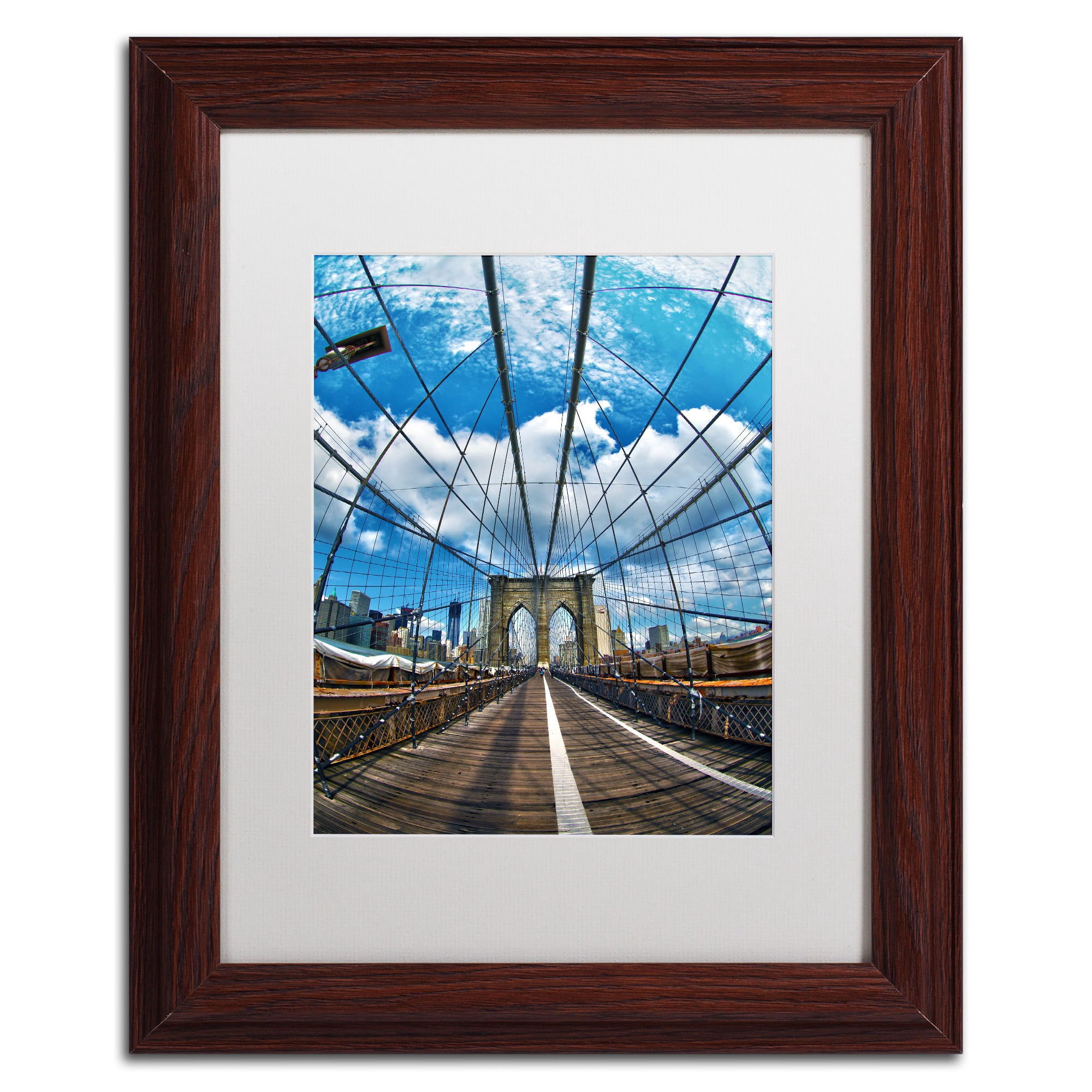 Trademark Fine Art "Brooklyn Bridge" Canvas Art by CATeyes, White Matte, Wood Frame