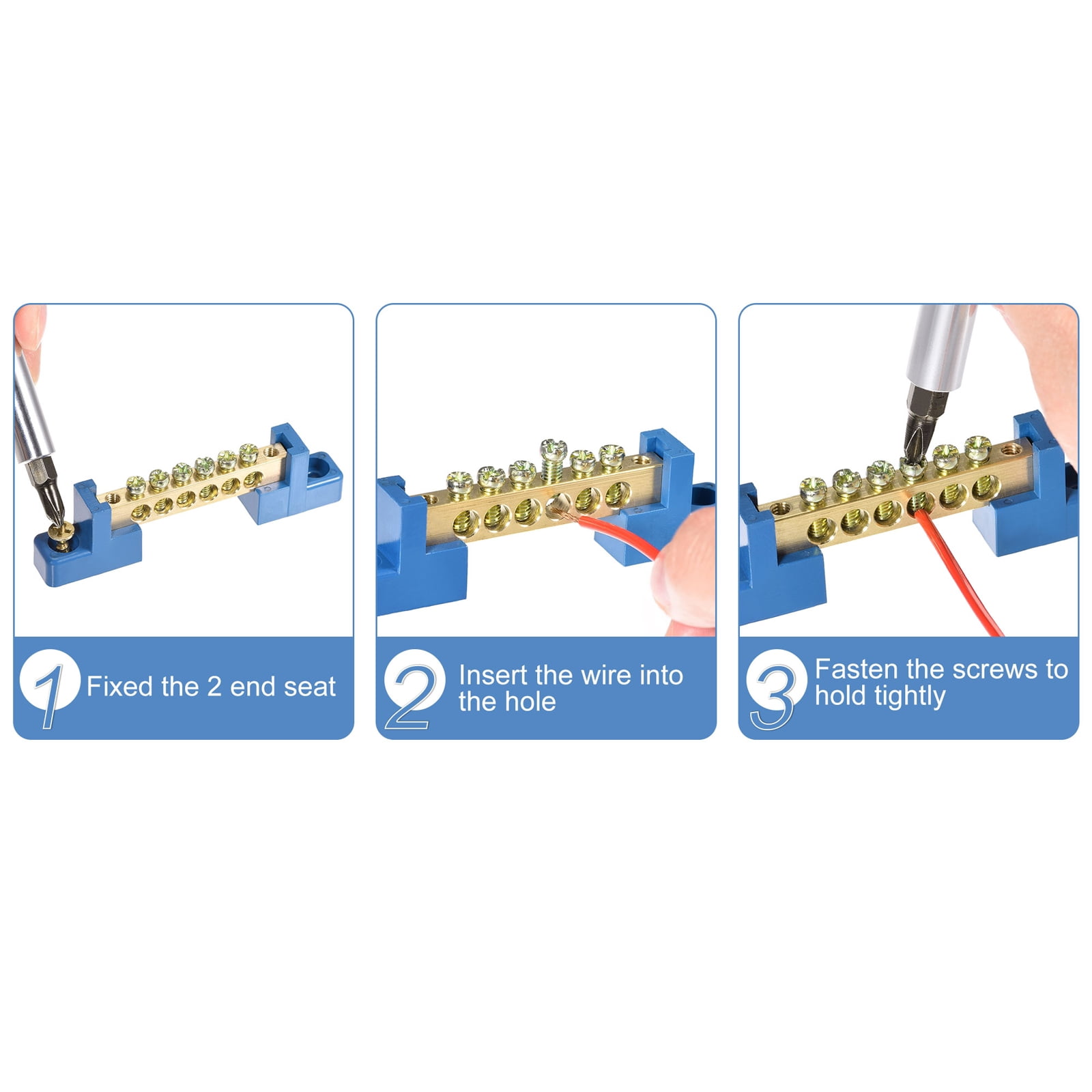 5 Pcs 6 Positions Bridge Design Terminal Bus Bar Terminal Block Brass Wire Screw Grounding Strip Green 94x12x22mm