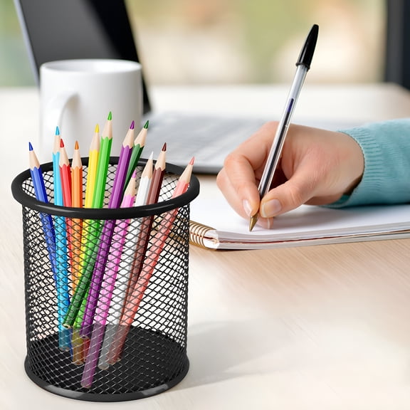 XIBUFE Pen Holder, Pencil Holder Cup for Desk, Black Mesh Metal Pen Organizer for Home Office, Desk Accessories Workspace Pencil Container(Black)