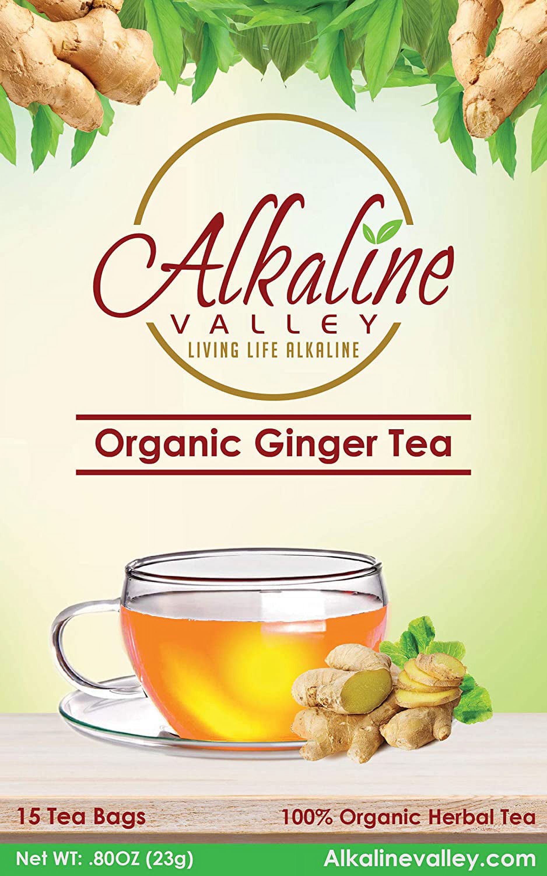 Ginger Tea Organic -15 Unbleached/Chemical-Free Ginger Tea Bags (Pack of 6) - Caffeine-Free, No GMO