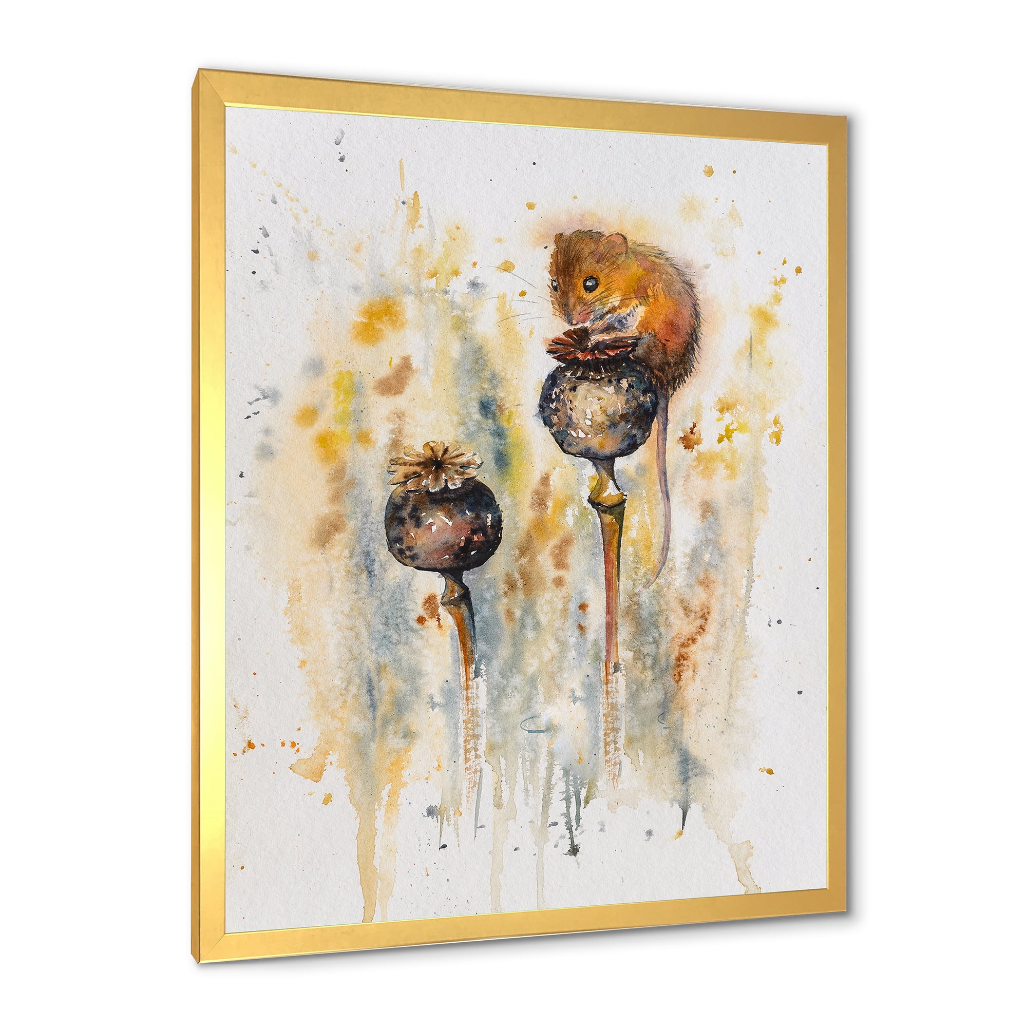 Designart 'Little Mouse Sitting On Poppies' Traditional Framed Art Print