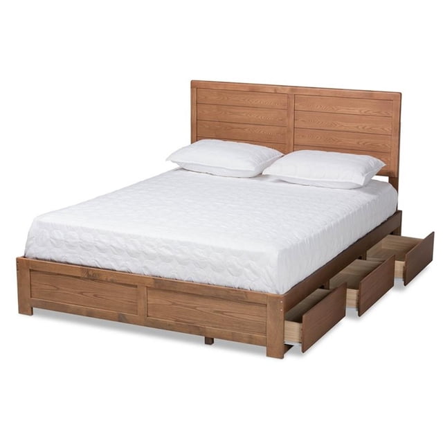Baxton Studio Lit à 3 Tiroirs en Bois Finition Noyer Cendré Taille Complète