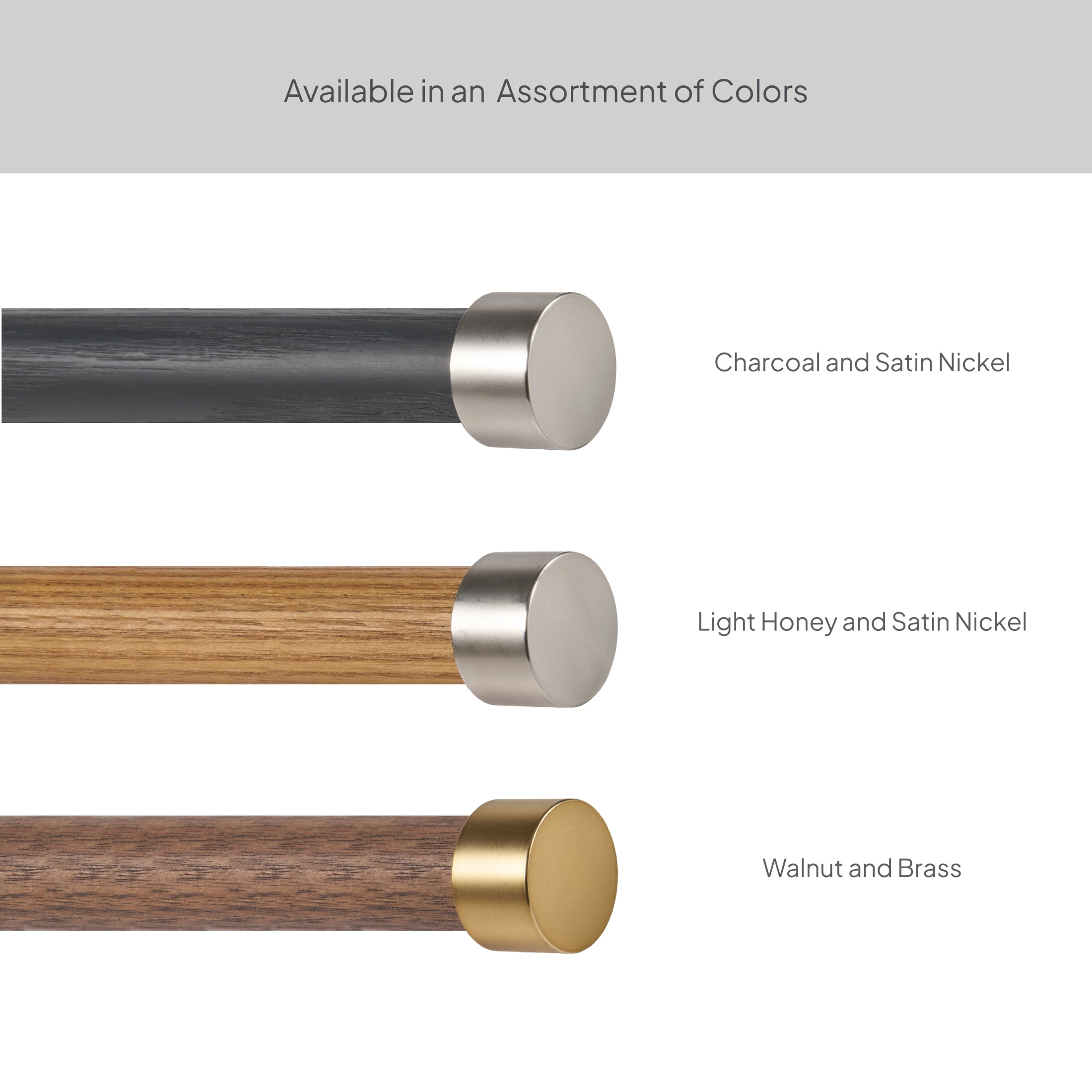 Better Homes & Gardens 1 in Light Honey Wood and Satin Nickel Endcap Adjustable Single Curtain Rod Set, 32 in-120 in