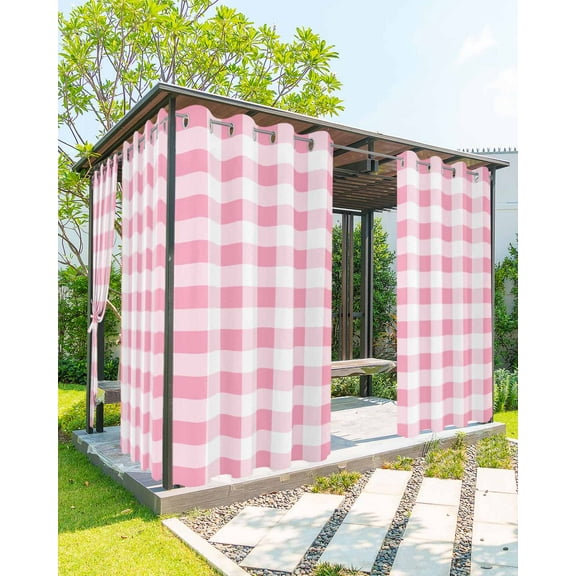 nqOlkjepod Outdoor Curtains for Patio Waterproof, Pink White Plaid, Outdoor Privacy Panels Grommet, Contemporary Simple Buffalo Plaid Check Blackout Outside Curtains for Porch 54"x84", 1 Panel