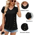 thumbnail image 2 of TEMOFON T-Shirts for Women Summer Petal Short Sleeve Tops Casual Loose V Neck Shirts Trendy Cute Side Button Tunic Ladies Top Blouses Black, 2 of 4