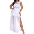 thumbnail image 1 of 730 Plus Size Double Slits Lace Chiffon Jumpsuit Maxi Dress (1X, White), 1 of 10