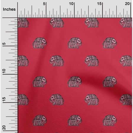 oneOone Cotton Silk Fabric Elephant Block Printed Fabric 1 Yard 42 Inch Wide