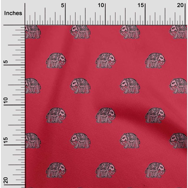oneOone Tissu Polyester Lycra Imprimé Bloc Éléphant au Mètre 56 Pouces de Large