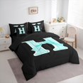 thumbnail image 3 of Manfei Monogrammed Bowknot H Twin Bedding Sets 7-Piece, Cyan Cute Dreamy Bowknot Bedding Comforter Set, Cartoon Initial Letter Reversible Sheet Sets, Lightweight Room Decor, 3 of 7