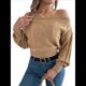 thumbnail image 3 of Suéter de Mujer con Hombros Descubiertos, Jersey de Punto con Cable Liso, Top Informal de Larga, Suéteres Cortos Caqui XL, 3 of 10