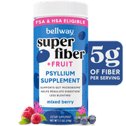 Bellway Super Fiber Powder + Fruit, Sugar Free Psyllium Husk Fiber Supplement, Mixed Berry, 60 Servings