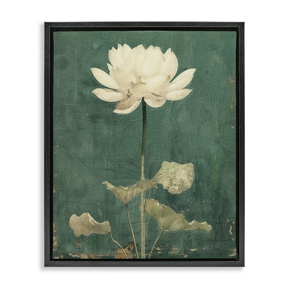 Stupell Industries Vintage Floral Bud Plants & Flowers Painting Black Floater Framed Canvas Art Print Wall Art, 17 x 21