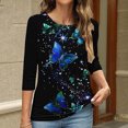 thumbnail image 4 of ZQGJB Cute Butterfly Print Shirts for Women Dressy Casual 3/4 Lenght Sleeve Round Neck Graphic T-Shitrs Top Loose Fit Comfy Tunic Tees Blouse Multicolor#10 L, 4 of 6